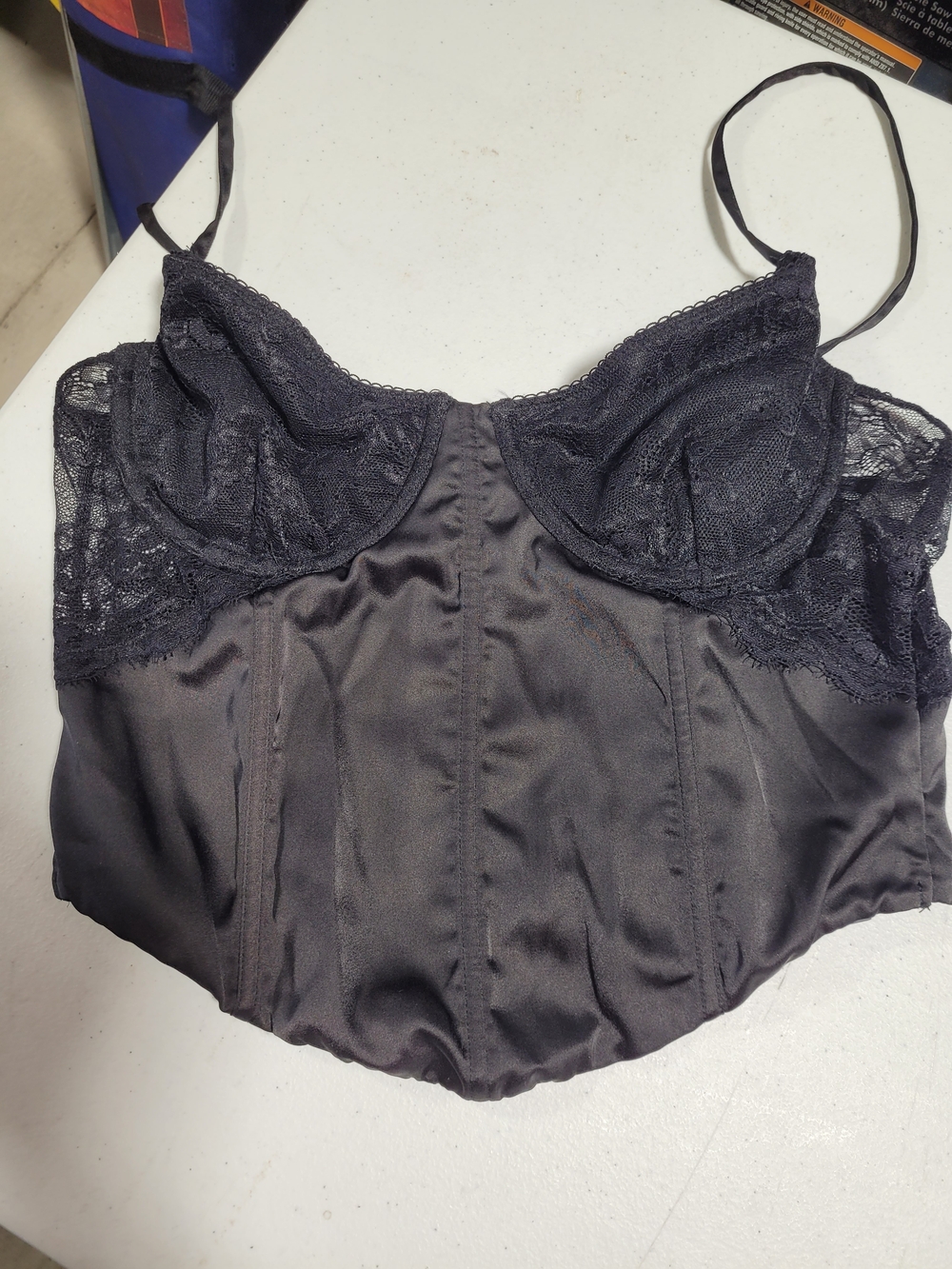 White Fox Boutique Black Lace-Trim Satin Bustier Camisole - Picture 1 of 4